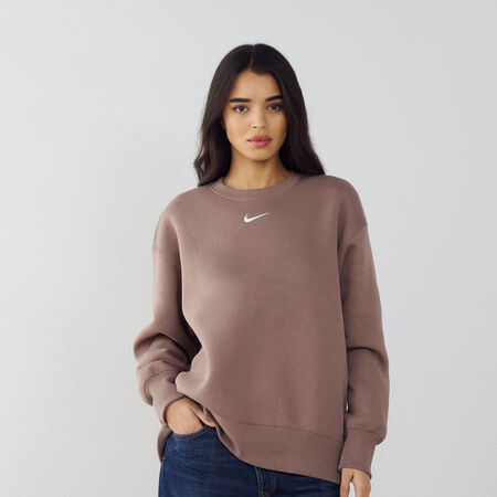 NIKE SWEAT CREW PHOENIX LONG OVERSIZED MARRONE/BIANCO DONNA