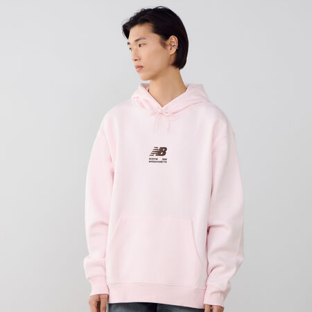 NEW BALANCE HOODIE BOSTON LOGO ROSA/MARRONE UOMO