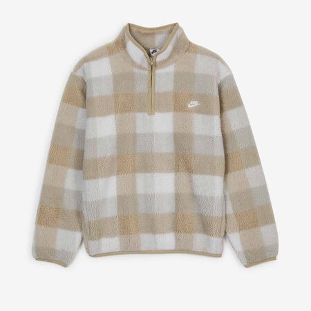 NIKE SWEAT HALF ZIP PLAID SHERPA MARRONE/BIANCO UOMO