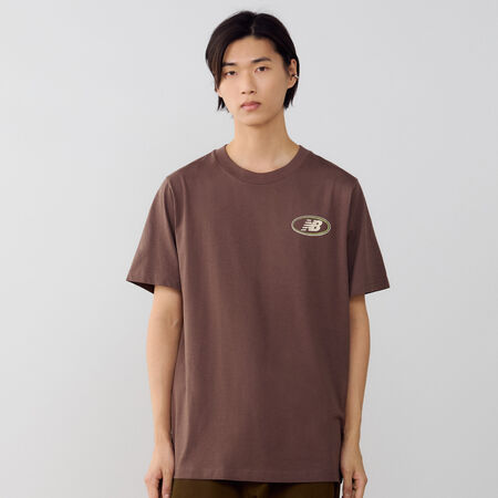 NEW BALANCE TEE SHIRT OVAL LOGO MARRONE/BEIGE UOMO