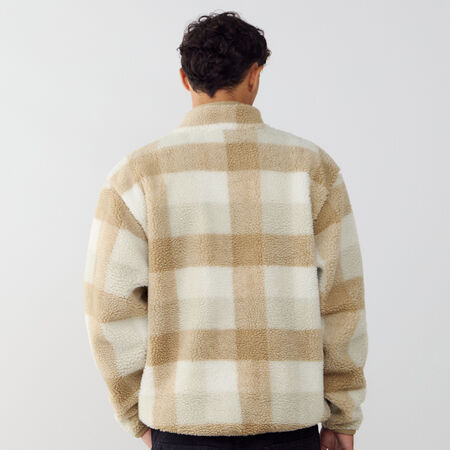 NIKE SWEAT HALF ZIP PLAID SHERPA MARRONE/BIANCO UOMO