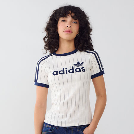 ADIDAS ORIGINALS TEE SHIRT SLIM 3 STRIPES BEIGE/NERO DONNA