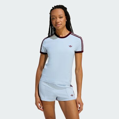 ADIDAS ORIGINALS TEE SLIM 3 STRIPES BLU/MARRONE DONNA