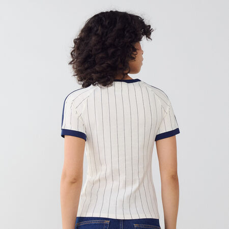 ADIDAS ORIGINALS TEE SHIRT SLIM 3 STRIPES BEIGE/NERO DONNA