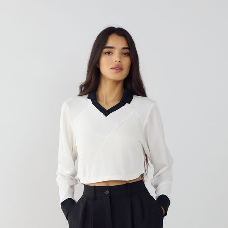 NIKE TOP CROP JERSEY BIANCO/NERO DONNA