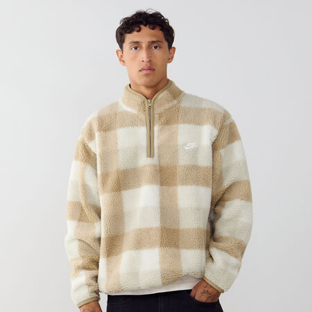 NIKE SWEAT HALF ZIP PLAID SHERPA MARRONE/BIANCO UOMO