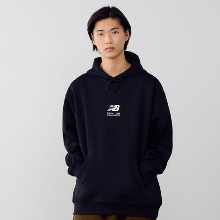 NEW BALANCE HOODIE BOSTON LOGO NERO/ROSA UOMO