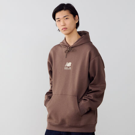 NEW BALANCE HOODIE BOSTON LOGO MARRONE/BEIGE UOMO