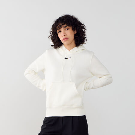 NIKE HOODIE CLUB CENTERED LOGO ECRU/NERO DONNA