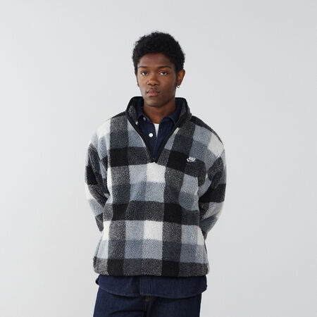 NIKE SWEAT HALF ZIP PLAID SHERPA NERO/BIANCO UOMO