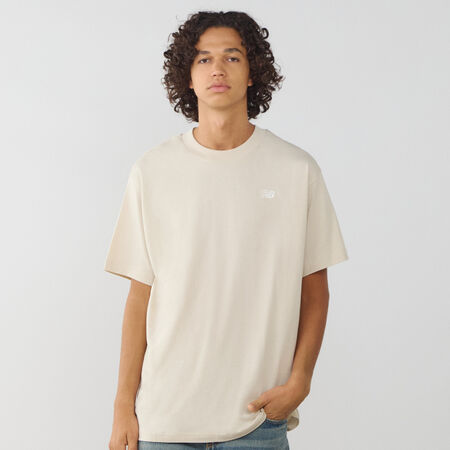NEW BALANCE TEE SHIRT SMALL LOGO ESSENTIALS BEIGE/BIANCO UOMO