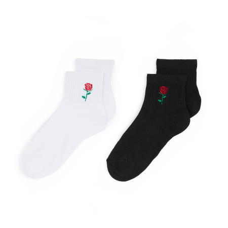 COURIR CONFEZIONE QUARTER BRODERIE ROSE X2 BLANC/NOIR UNISEX