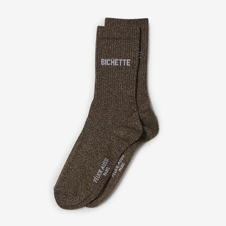 FELI CHAUSSETTES CREW BICHETTE GLITTER MARRONE DONNA