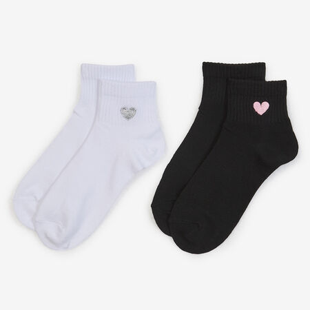 COURIR PACK CHAUSSETTES QUARTER BRODERIE CŒUR X BIANCO/NERO UNISEX