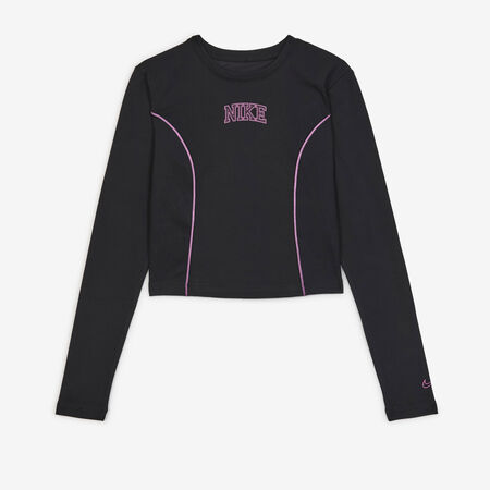 NIKE TOP CROP LS NERO/GRIGIO DONNA