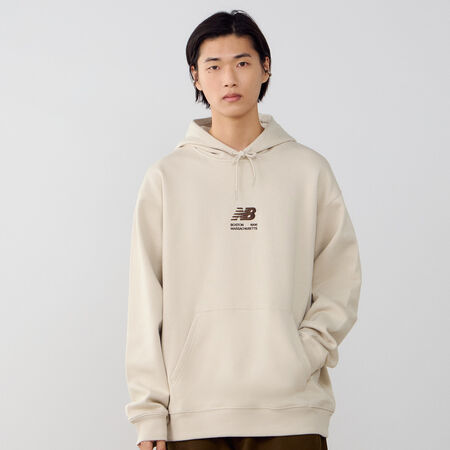 NEW BALANCE HOODIE BOSTON LOGO BEIGE/MARRONE UOMO